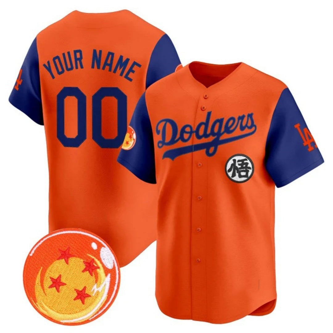 Custom Los Angeles Dodgers x Dragon Ball Royal Orange JEROMEN Vapor Premier Limited Jersey - Stitched