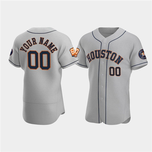Custom Houston Astros Active Player Gray JEROMEN 60th Anniversary Flex Base Stitched Jersey