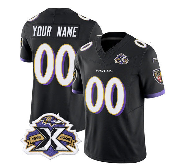 Custom B.Ravens Active Player Black JEROMEN 2023 F.U.S.E With Patch Throwback Vapor Limited Stitched Jersey