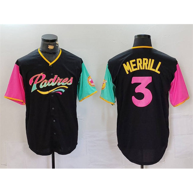 San Diego Padres #3 Jackson Merrill Black JEROMEN City Connect Cool Base Stitched Jersey