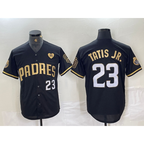 San Diego Padres #23 Fernando Tatis Jr Black Gold JEROMEN With Patch Cool Base Stitched Jersey