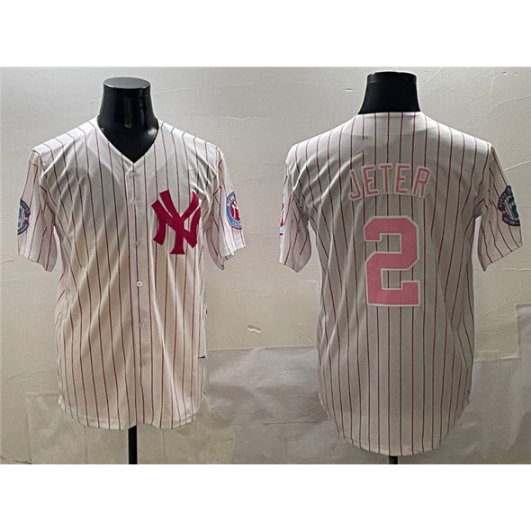 New York Yankees #2 Derek Jeter Pink JEROMEN With Patch Limited Stitched Jersey