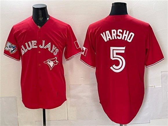 Toronto Blue Jays #5 Daulton Varsho Red JEROMEN 50 Seasons Patch Stitched Jersey