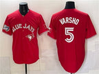 Toronto Blue Jays #5 Daulton Varsho Red JEROMEN 50 Seasons Patch Stitched Jersey