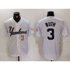 New York Yankees #3 Babe Ruth White JEROMEN Pinstripe Fashion Cool Base Jerseys 2