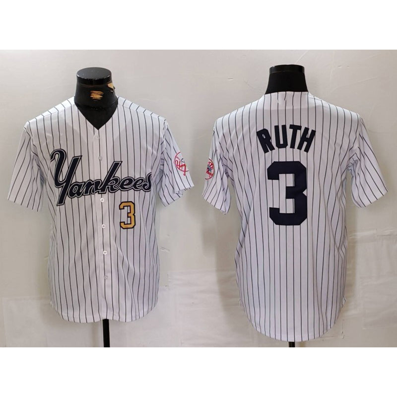 New York Yankees #3 Babe Ruth White JEROMEN Pinstripe Fashion Cool Base Jerseys 2