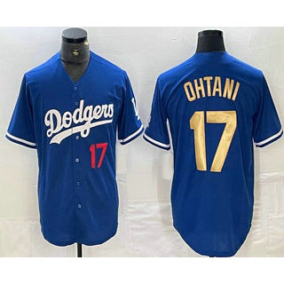 Los Angeles Dodgers #17 Shohei Ohtani Number Blue Gold JEROMEN Stitched Cool Base Jerseys