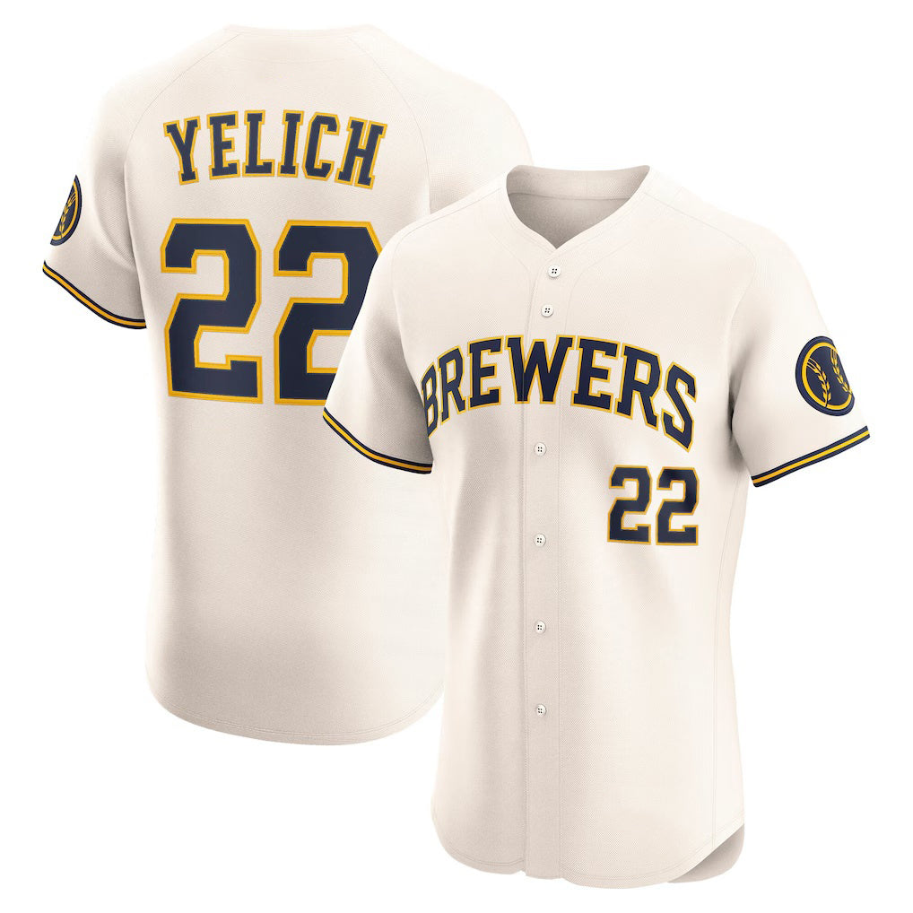 Milwaukee Brewers #22 Christian Yelich Cream JEROMEN Home Elite Player Jersey