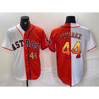 Houston Astros #44 Yordan Alvarez Number White Orange JEROMEN Split Stitched Jersey 2