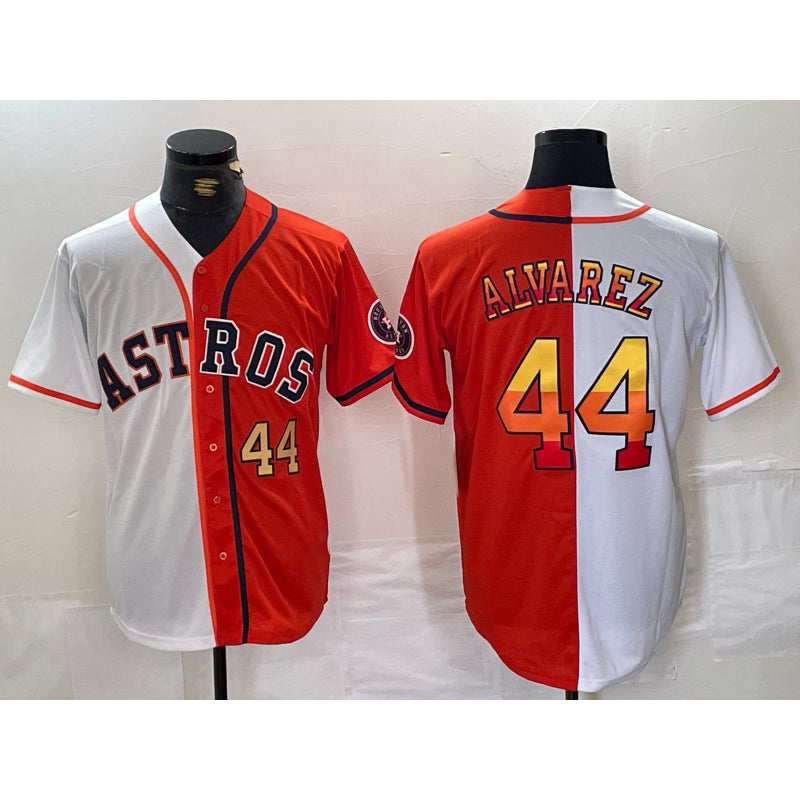 Houston Astros #44 Yordan Alvarez Number White Orange JEROMEN Split Stitched Jersey 2