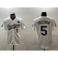 Los Angeles Dodgers #5 Freddie Freeman White Gold JEROMEN 2024 World Series With No. 34 Patch Home Limited Stitched Jersey