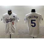 Los Angeles Dodgers #5 Freddie Freeman White Gold JEROMEN 2024 World Series With No. 34 Patch Home Limited Stitched Jersey