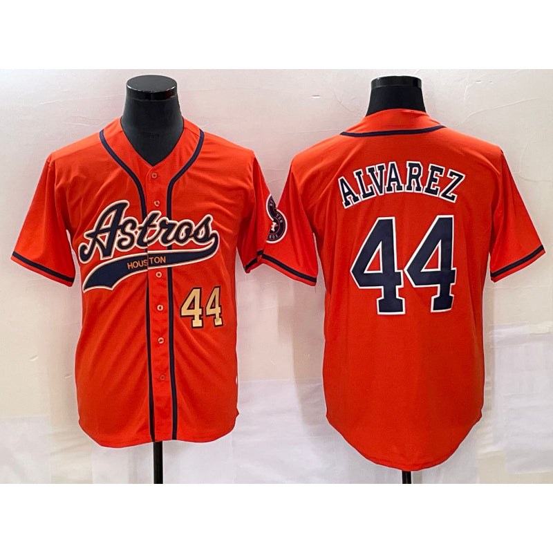 Houston Astros #44 Yordan Alvarez Number Orange JEROMEN With Patch Cool Base Stitched Jersey