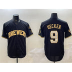 Milwaukee Brewers #9 Bob Uecker Black Gold JEROMEN With Home Patch Limited Stitched Jersey