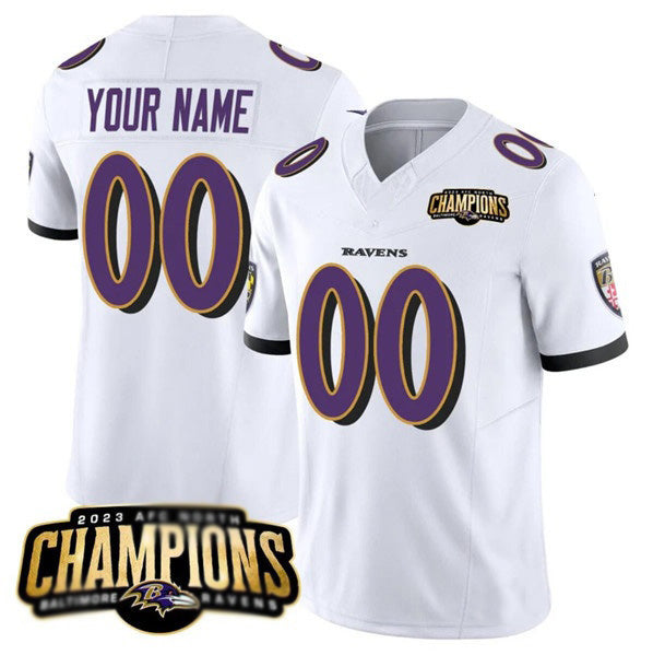 Custom B.Ravens Active Player White JEROMEN 2023 F.U.S.E. AFC North Champions Vapor Limited Stitched Jersey
