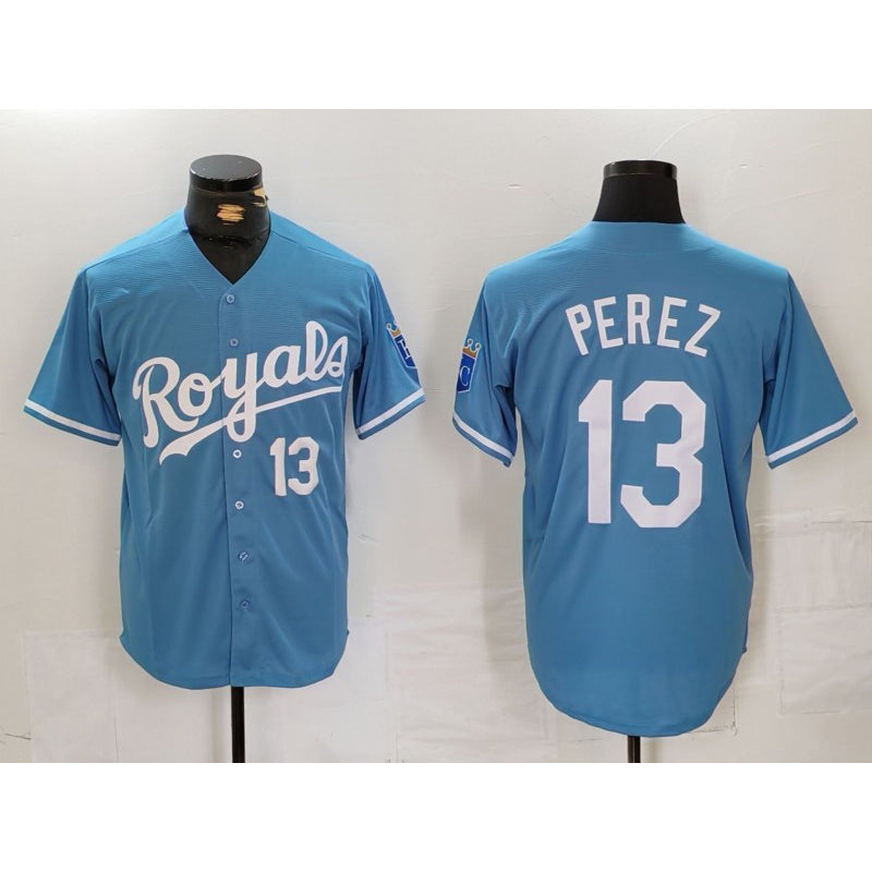 Kansas City Royals #13 Salvador Perez Number Light Blue JEROMEN Cool Base Stitched Jersey