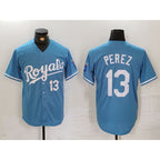 Kansas City Royals #13 Salvador Perez Number Light Blue JEROMEN Cool Base Stitched Jersey