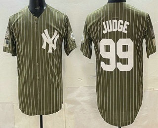 New York Yankees #99 Aaron Judge Olive JEROMEN Pinstripe 2026 Armed Forces Day Salute To Service Jersey