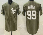 New York Yankees #99 Aaron Judge Olive JEROMEN Pinstripe 2026 Armed Forces Day Salute To Service Jersey