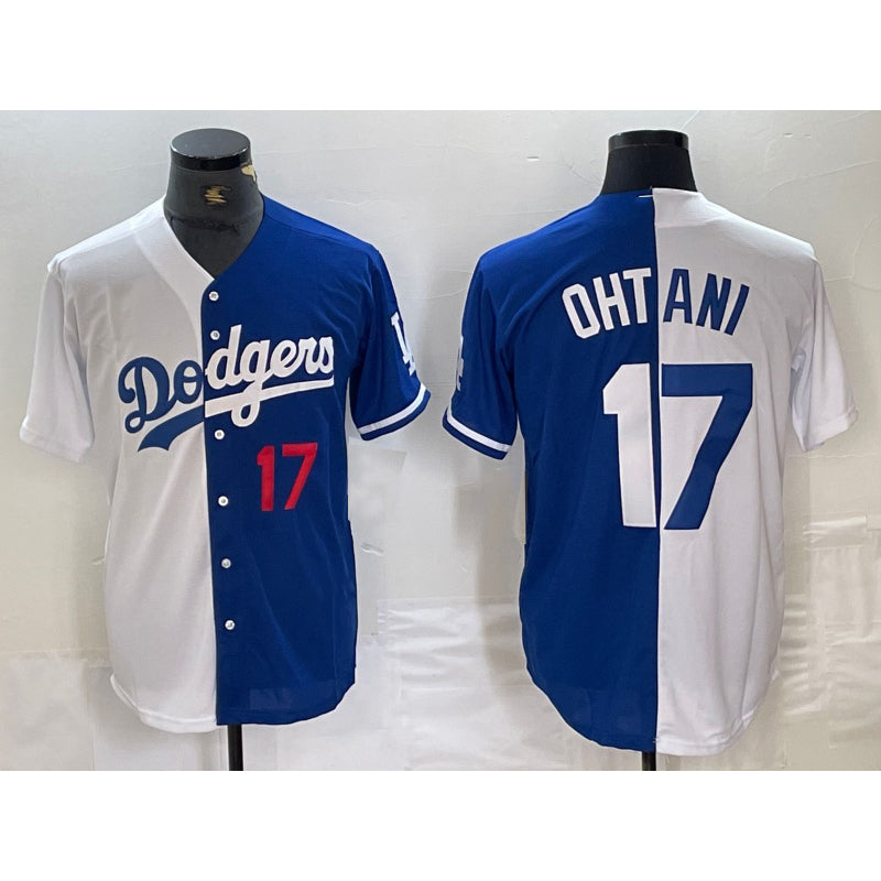 Los Angeles Dodgers #17 Shohei Ohtani Number White Blue JEROMEN Two Tone Stitched Jersey 2