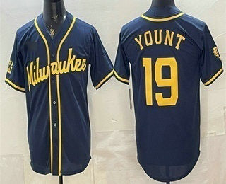 Milwaukee Brewers #19 Robin Yount Navy Blue JEROMEN Stitched Cool Base Jersey