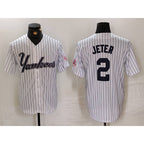 New York Yankees #2 Derek Jeter White JEROMEN Pinstripe Fashion Cool Base Jersey 3