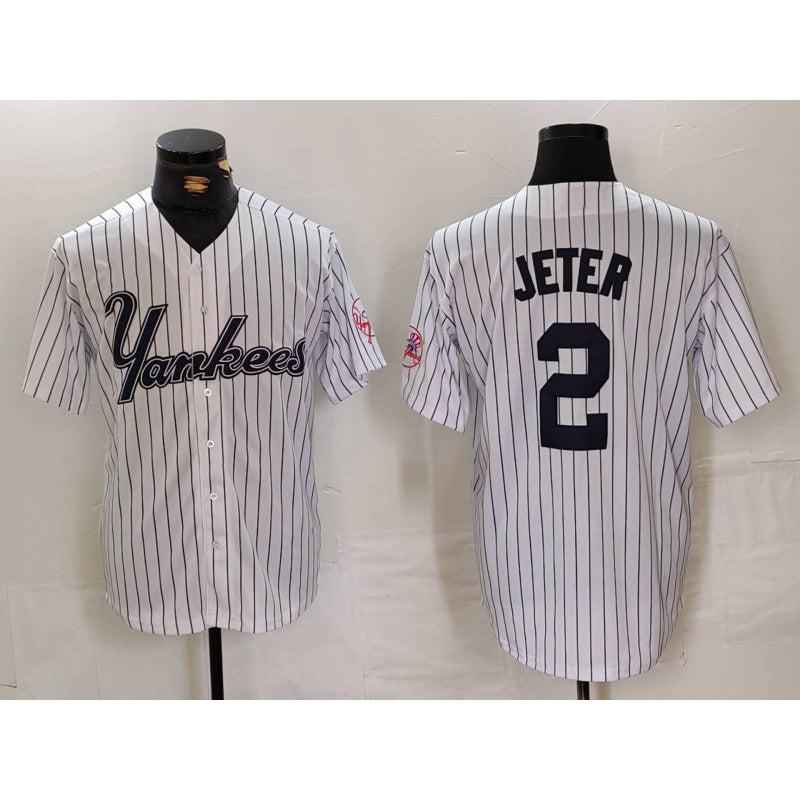 New York Yankees #2 Derek Jeter White JEROMEN Pinstripe Fashion Cool Base Jersey 3
