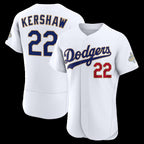 Los Angeles Dodgers #22 Clayton Kershaw White JEROMEN 2026 Gold Collection Authentic Jersey