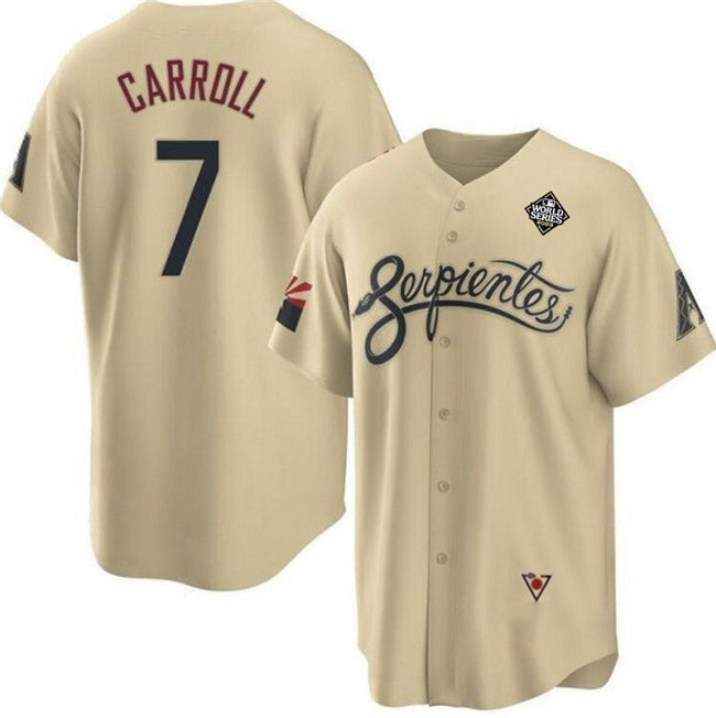 Arizona Diamondbacks #7 Corbin Carroll Gold JEROMEN 2023 World Series City Connect Cool Base Stitched Jersey