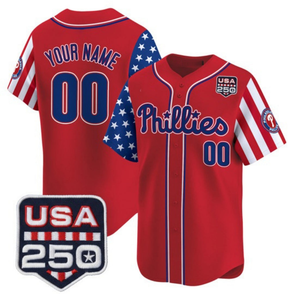 Custom Philadelphia Phillies America 250 Edition Vapor Premier Limited Red JEROMEN Stitched Jerseys