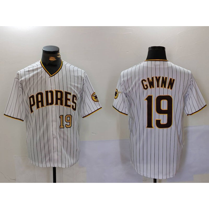 San Diego Padres #19 Tony Gwynn White JEROMEN Team Logo Stitched Cool Base Jerseys