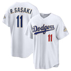 Los Angeles Dodgers #11 Roki Sasaki White JEROMEN 2026 Gold Collection Stadium Jersey