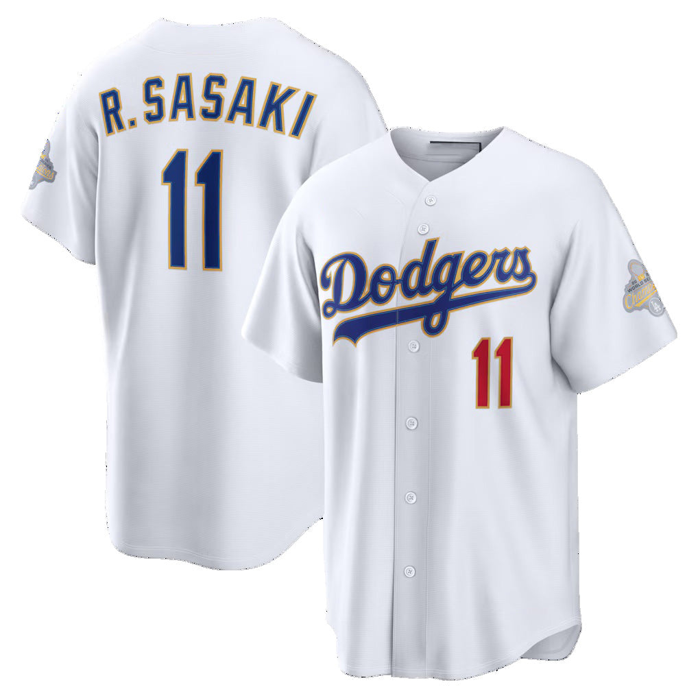 Los Angeles Dodgers #11 Roki Sasaki White JEROMEN 2026 Gold Collection Stadium Jersey