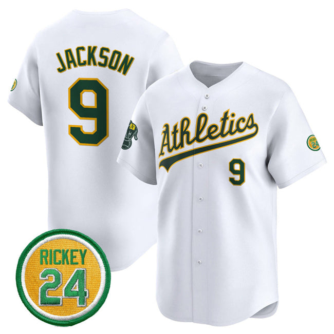 Oakland Athletics #9 Reggie Jackson White JEROMEN 2024 Home Limited With Rickey Henderson Patch Stitched Jersey