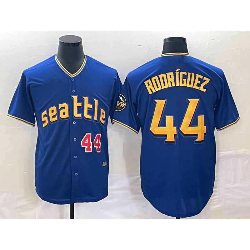 Seattle Mariners #44 Julio Rodriguez Number Blue JEROMEN 2023 City Connect Cool Base Stitched Jersey 1