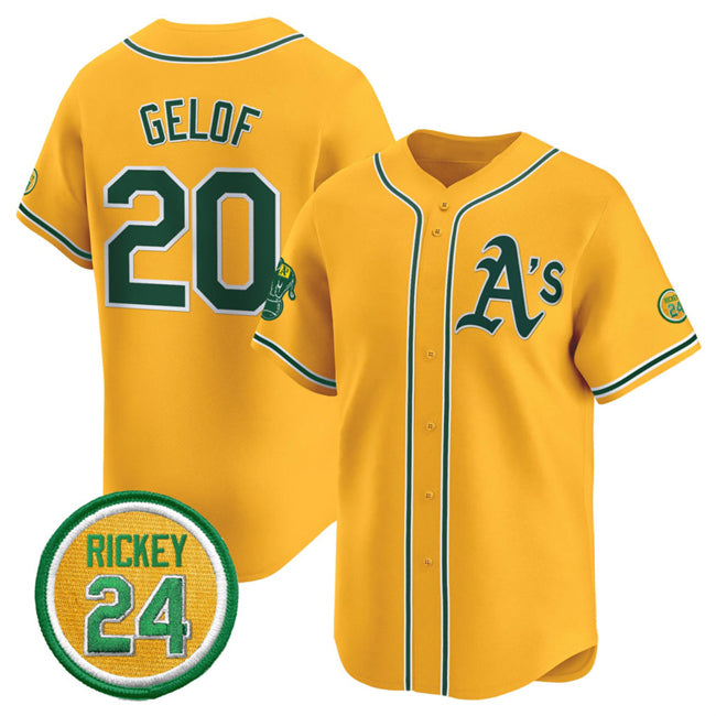 Oakland Athletics #20 Zack Gelof Yellow JEROMEN 2024 Limited With Rickey Henderson Patch Stitched Jersey