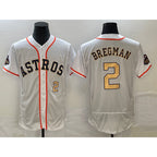 Houston Astros #2 Alex Bregman Number 2023 White Gold JEROMEN World Serise Champions Patch Flex Base Stitched Jersey