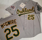 Oakland Athletics #25 Mark McGwire Grey With Green JEROMEN Elephant & 1989 World Series Patch Battle of the Bay Stitched Jersey