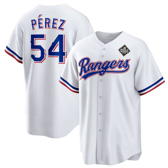 Texas Rangers #54 Mart¨ªn P¨¦rez White JEROMEN 2023 World Series Stitched Jersey