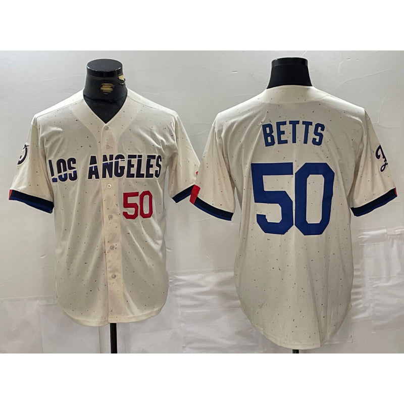 Los Angeles Dodgers #50 Mookie Betts Number Cream JEROMEN 2024 City Connect Limited Stitched Jersey 2