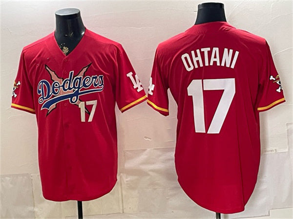 Los Angeles Dodgers x One Piece #17 Shohei Ohtani Red JEROMEN Vapor Premier Limited Stitched Jersey