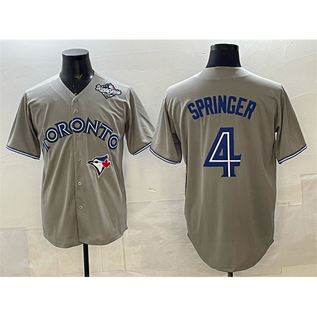 Toronto Blue Jays #4 George Springer Gray JEROMEN 2025 World Series Cool Base Stitched Jersey