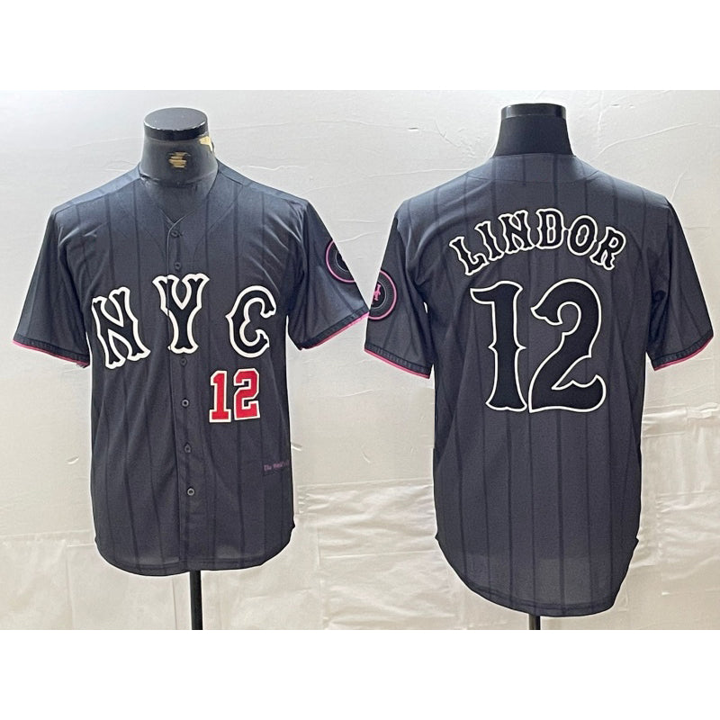 New York Mets #12 Francisco Lindor Number Grey JEROMEN 2024 City Connect Cool Base Stitched Jerseys