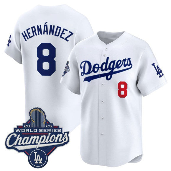Los Angeles Dodgers #8 Enrique Hernandez White JEROMEN 2025 Champions Stitched Jersey