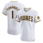 San Diego Padres #1 Tony Fern¨¢ndez White JEROMEN Home Elite Sponsor Patch Player Jersey