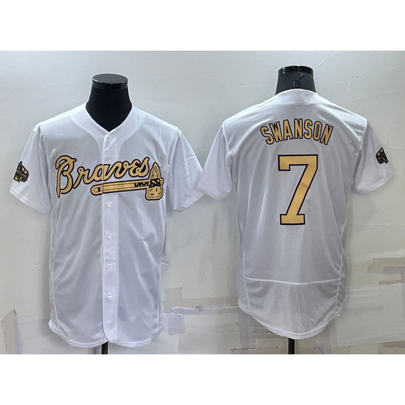 Atlanta Braves #7 Dansby Swanson White JEROMEN 2022 All Star Stitched Flex Base Jersey