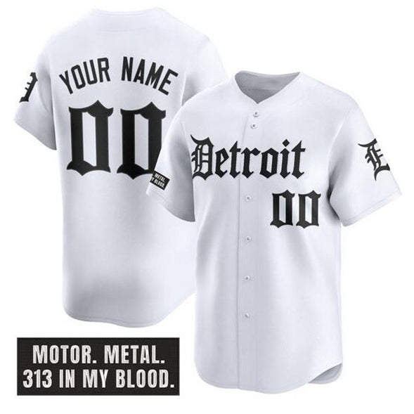 Custom Detroit Tigers ACTIVE PLAYER White JEROMEN 'Motor Gothic Edition' Vapor Premier Limited Stitched Jersey