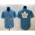 Toronto Blue Jays & Leafs Blue JEROMEN 2025 World Series With White Leafs Logo Cool Base Stitched Jersey