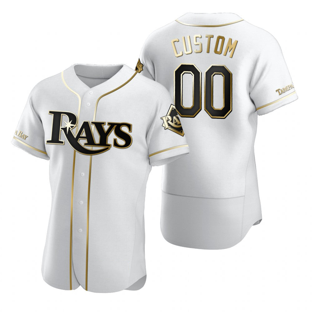 Custom Tampa Bay Rays White JEROMEN Stitched Flex Base Golden Edition Jersey