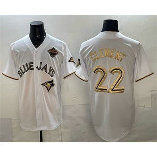 Toronto Blue Jays #22 Ernie Clement White Gold JEROMEN 2025 American League Champions Limited Stitched Jersey